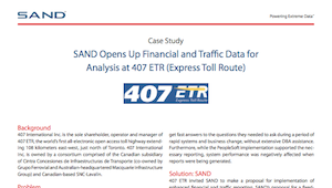 SAND Opens Up Financial and Traffic Data for Analysis at 407 ETR (Express Toll Route)